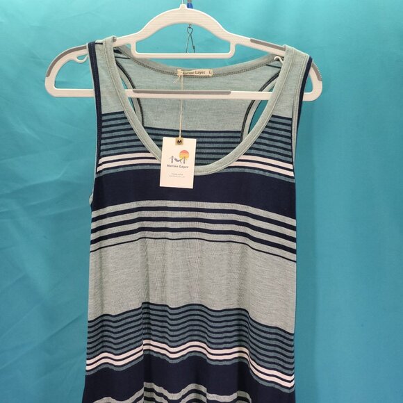 Marine Layer Womens Striped Maxi Dress Blue & Gray Size L - Picture 2 of 8